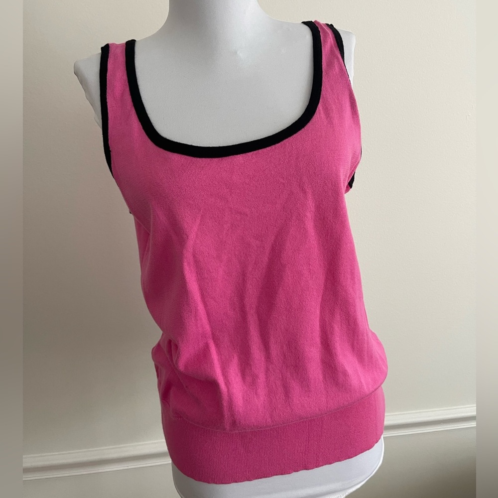 Lauren Ralph Lauren Pink and Black Contrast Trim Knit Tank Top Large